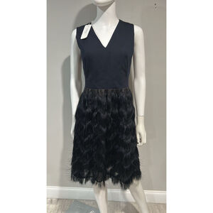 Akris Punto Mixed Media Cocktail Blue and Black Dress Black Size 6 *** no belt